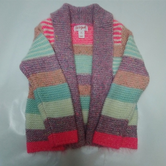 NWT Girls Gray Stripe Long Sleeve Cat /& Jack Button Cardigan Sweater Medium 7//8